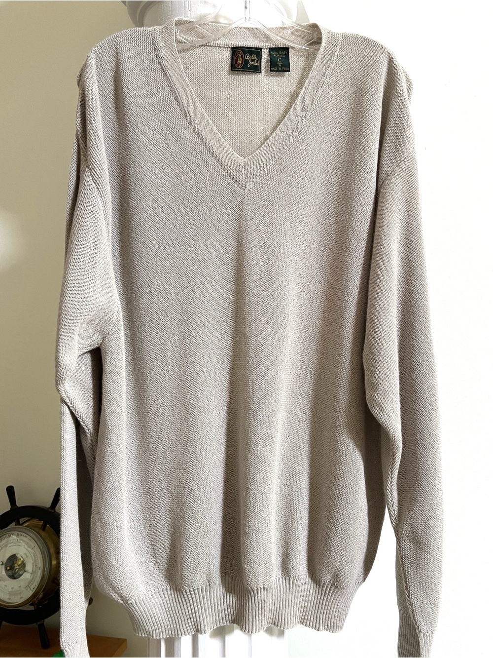 Bobby Jones Baby Alpaca Pullover Sweater Men's Size L Oatmeal Gray Made in Peru